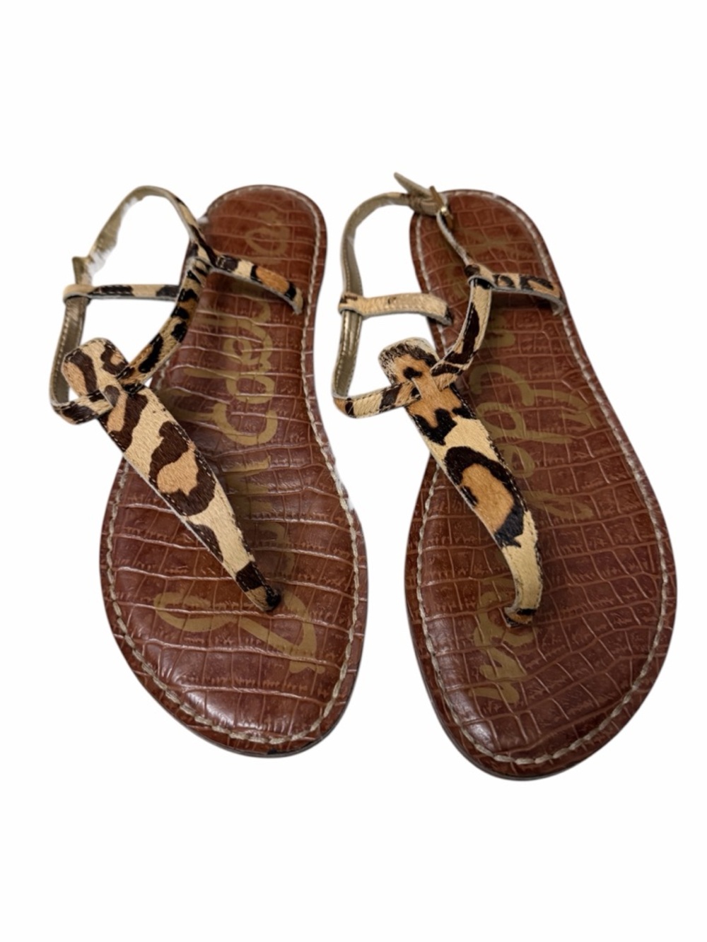 Sam Edelman Leopard Print Thong Sandals Size 8 Ankle Strap Flats
